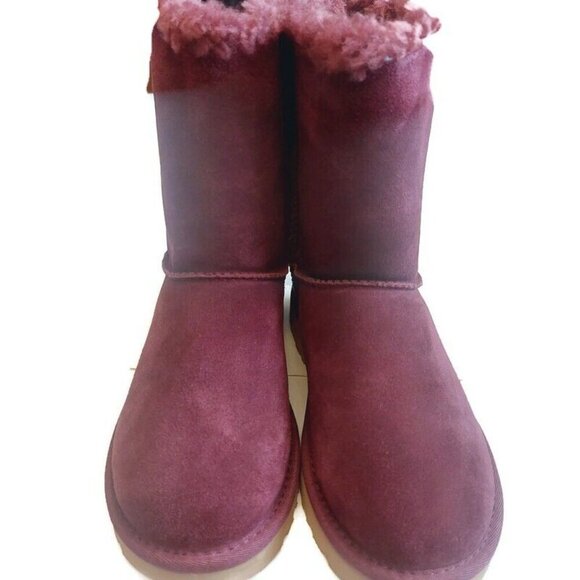 UGG Bailey Bow Crushed Velvet Suede Boots Womens Size 6 Wine Grape 1138171 - Picture 5 of 11